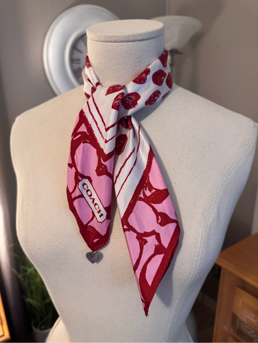 Coach Doodle Heart Print Silk Square Scarf